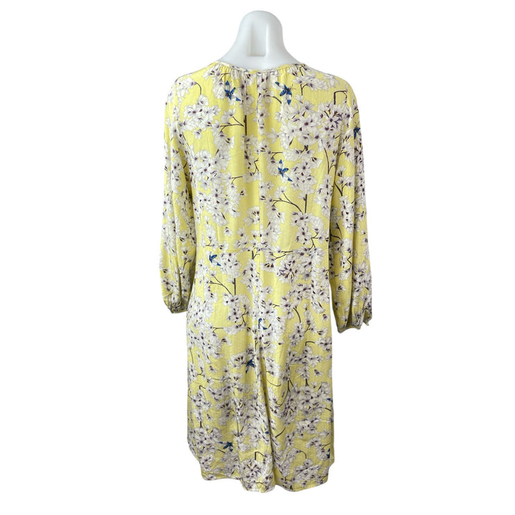 Anna Glover x H&M Yellow Floral Long Sleeve Scoop Neck A Line Midi Dress Size 4