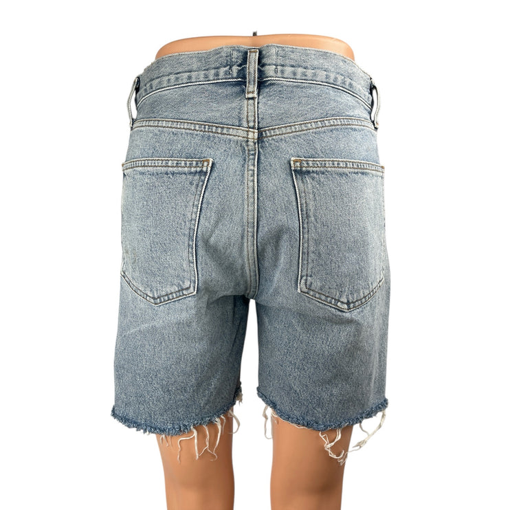 Agolde Blue Light Wash High Rise Frayed Raw Hem Cutoff Boyfriend Denim Shorts 25