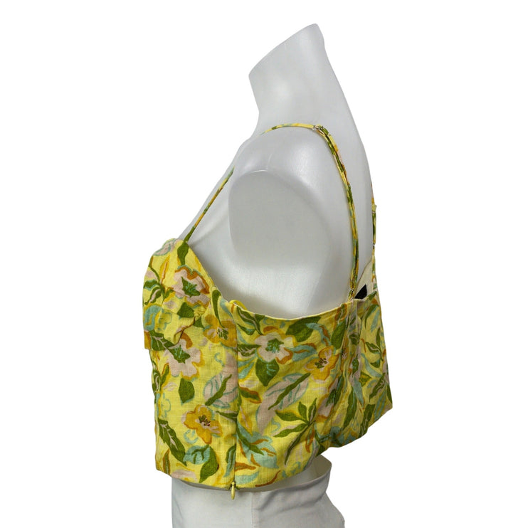 Zara Women's Yellow Green Sleeveless Floral Print Cami Camisole Crop Top Size L