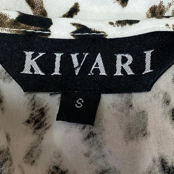 Kivari White Tan Leopard Print Short Sleeve Ruffle Fit & Flare Maxi Dress Size S