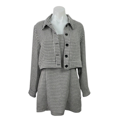 Reformation Black Houndstooth Co-ords Crop Jacket Cami Mini Dress Set Size 4