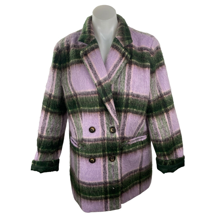 By Malina Women's Multicolor Wool Plaid Check Long Sleeve Pea Coat Jacket Size M