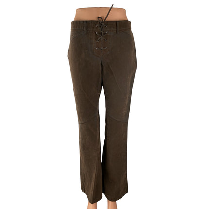 Ecote Women's Brown Faux Suede Lace Up Mid Rise Bootcut Flare Trouser Pants Sz S