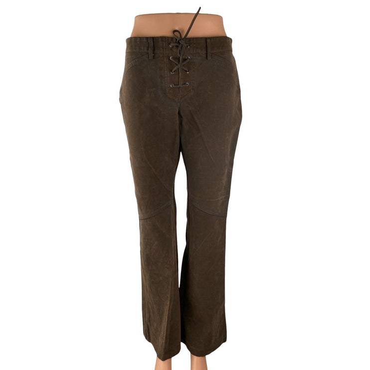 Ecote Women's Brown Faux Suede Lace Up Mid Rise Bootcut Flare Trouser Pants Sz S