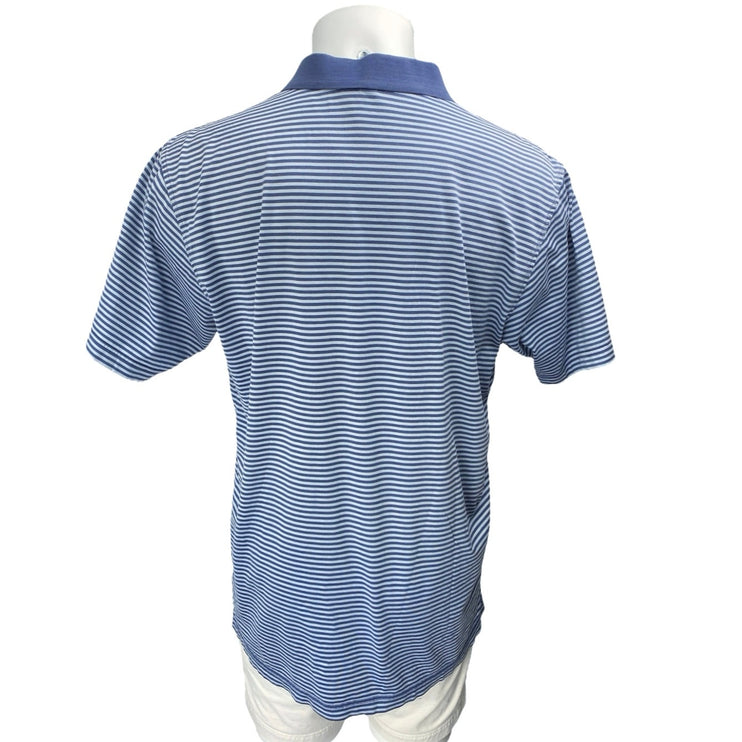 Peter Millar Men's Blue White Striped Golf Short Sleeve Polo Shirt Top Size  L