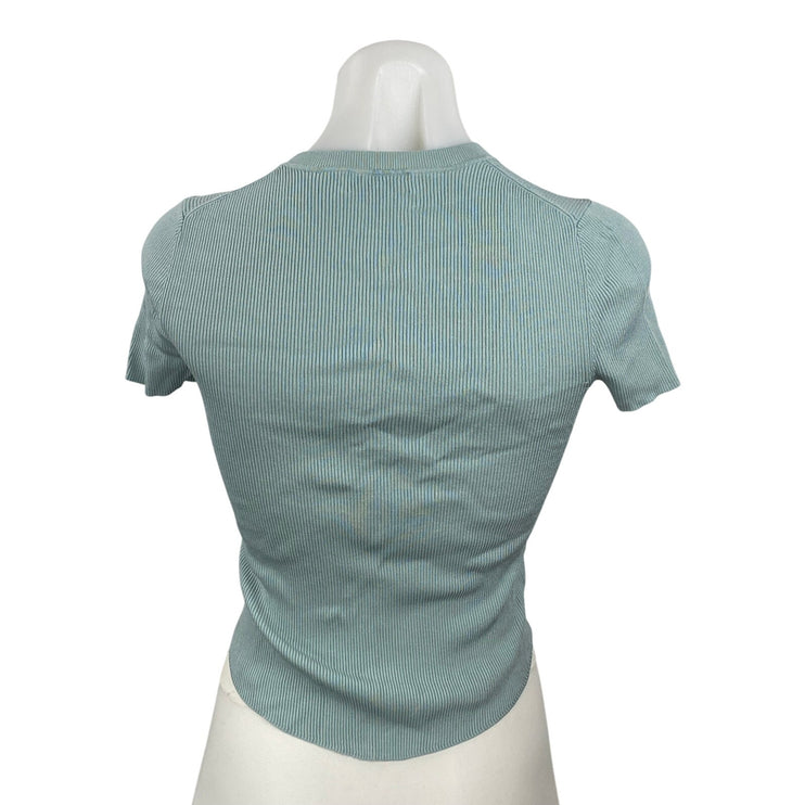 Aritzia Babaton Women's Sky Blue Short Sleeve Ribbed Knit T Shirt Tee Top Size S