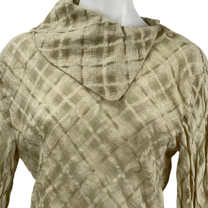 Zara Women's Beige Linen Plaid Cowl Neck Long Sleeve Shirt Blouse Top Size M