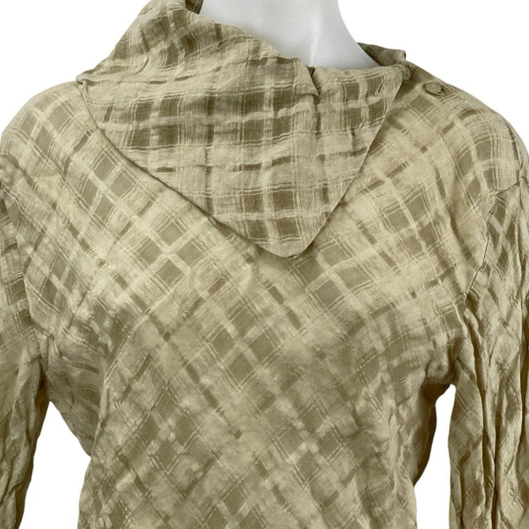 Zara Women's Beige Linen Plaid Cowl Neck Long Sleeve Shirt Blouse Top Size M