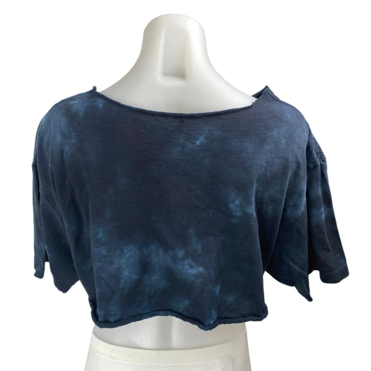 Led Zeppelin Blue Tie Dye Short Sleeve Distressed Frayed Crop Tee T-Shirt Top L