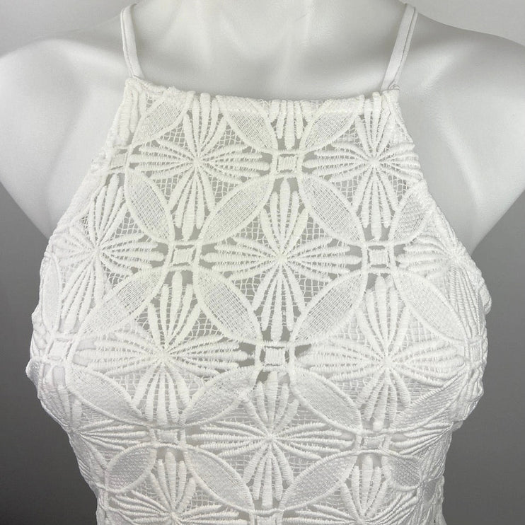 Charlote Russe White Floral Embroidered Lace Halter Cropped Camisole Tank Top S