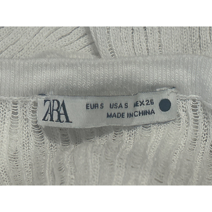 Zara Women's White Sleeveless Ribbed Knit Crew Neck Sweater Vest Tank Top Size S