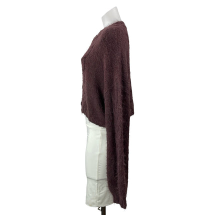 Free People Willow Brown Wool Long Balloon Sleeve Crop Cardigan Sweater Top M