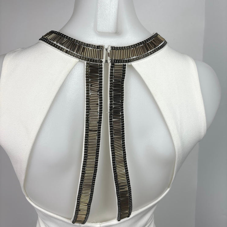 H&M White Gold Beaded Neck Formal Cocktail Bodycon Sheath Mini Dress Size S