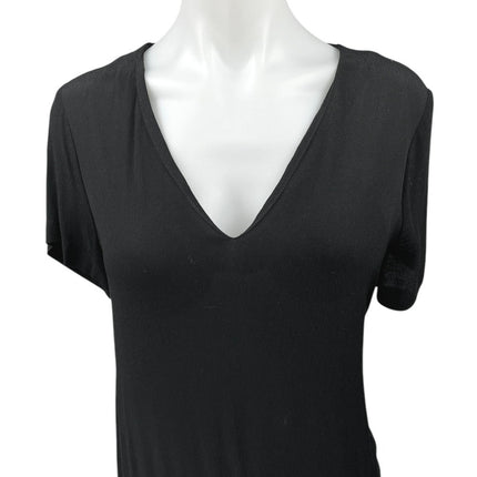 Madewell Women's Black Deep V Short Sleeve Button Hem T Shirt Mini Dress Size S