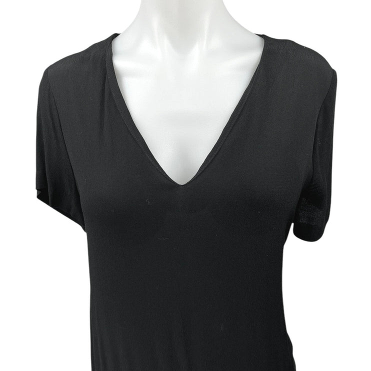 Madewell Women's Black Deep V Short Sleeve Button Hem T Shirt Mini Dress Size S