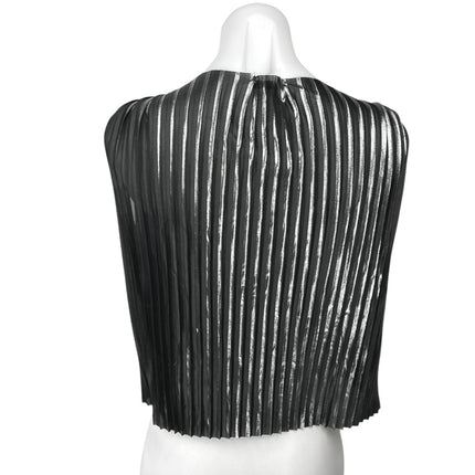 Zara Women's Black Metallic Pleated Sleeveless Crop Shirt Blouse Tank Top Size S