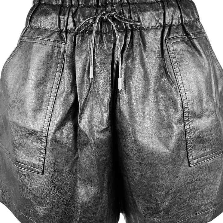 Women's Black Faux Leather High Waist Wide Leg Elastic Waist Shorts XL