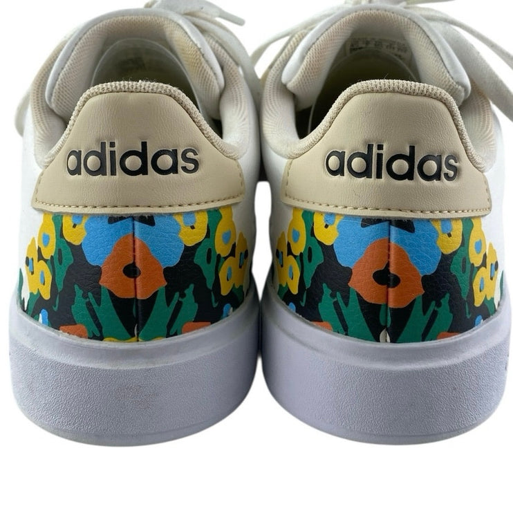 Adidas Grand Court Cloudfoam Floral Women's White Lace Up Low Top Sneakers 8.5