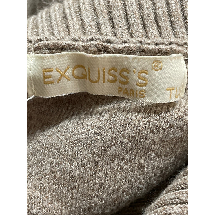 Exquiss's Women's Beige Collared Long Sleeve Half Zip Sweater Sweatshirt Top OS