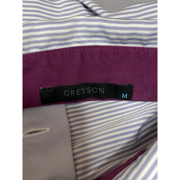 Greyson Purple Stripe Logo Short Sleeve Athletic Activewear Polo Shirt Top Sz M