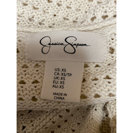 Jessica Simpson Cream Crochet Button Long Sleeve Crop Cardigan Sweater Top Sz XS
