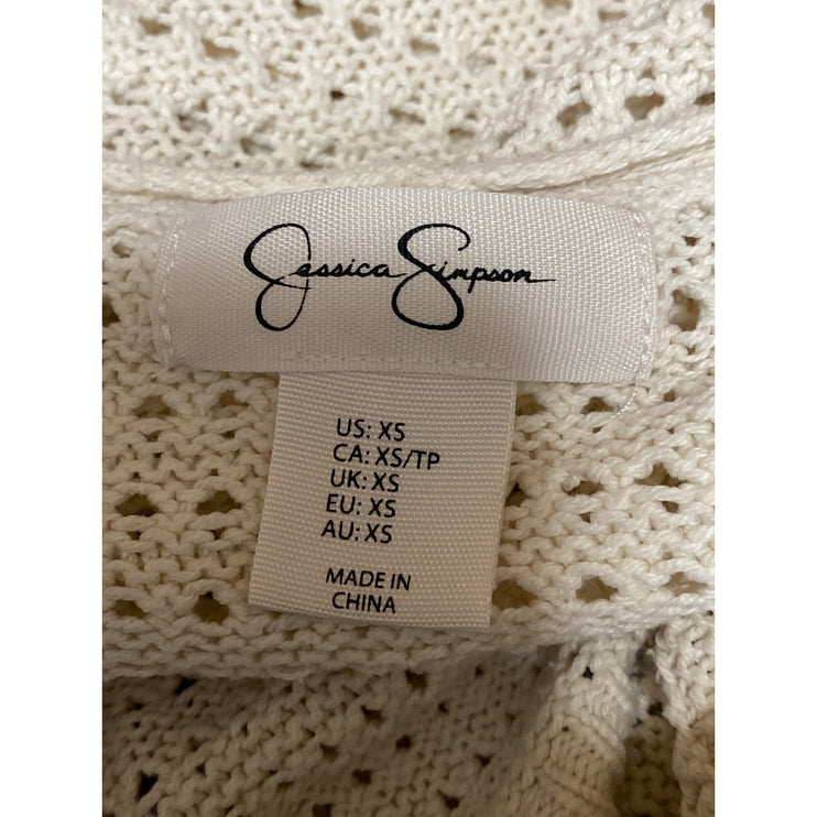 Jessica Simpson Cream Crochet Button Long Sleeve Crop Cardigan Sweater Top Sz XS