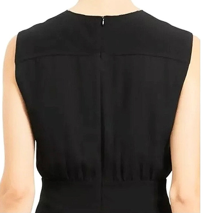 Theory Black 100% Silk Crew-Neck Sleeveless Shirred A-Line Mini Shift Dress Sz 2