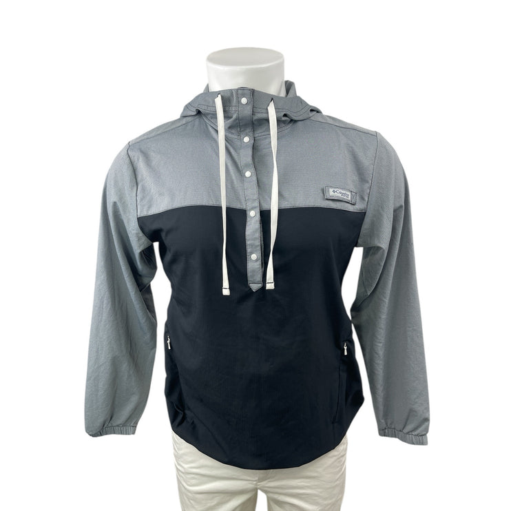 Columbia PFG Tamiami Gray Black Hoodie Hooded Long Sleeve Sweatshirt Top Size S