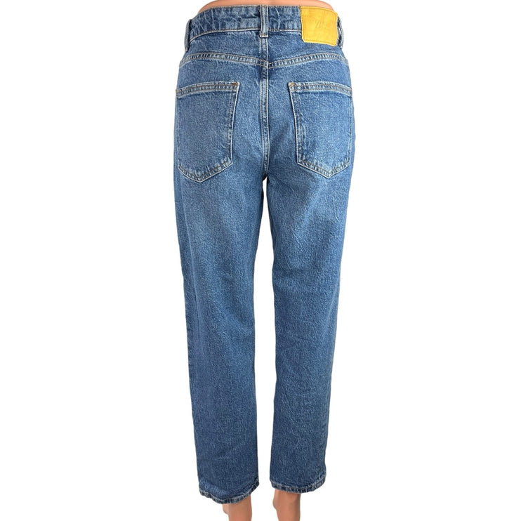 ZARA Women's Blue Denim High Rise Stretch Flat Front Straight Leg Jeans Pant 4