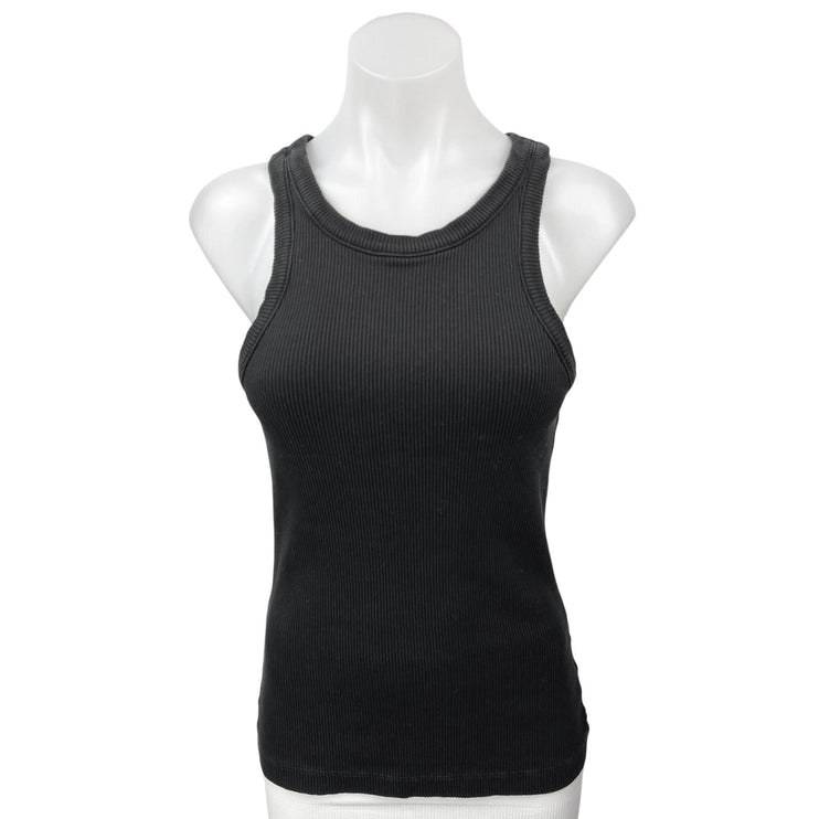 Agolde Bailey Black Ribbed Sleeveless Racerback Stretch Knit Tank Top Size L