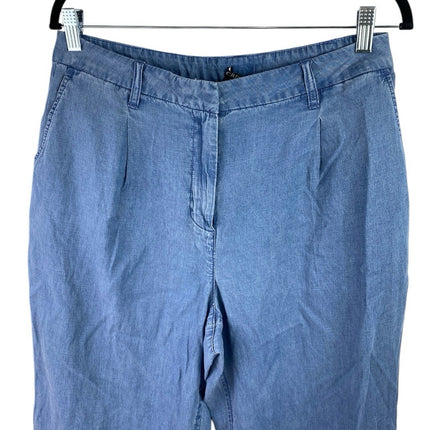 J.Crew Women's Blue High Waisted Pleated Straight Leg Chambray Denim Jeans Sz 12