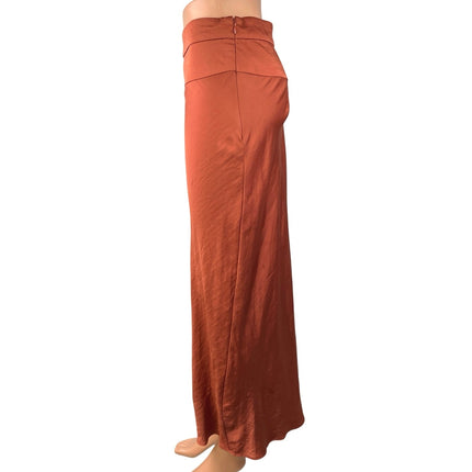 Free People Rust Orange Silk Satin Zipper Straight A-Line Maxi Slip Skirt Size 6