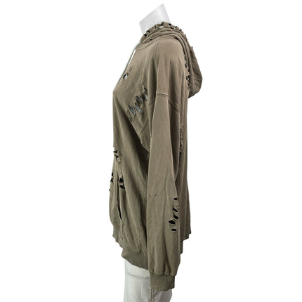 EMMA & SAM Brown Taupe Long Sleeves Distressed Hoodie Hooded Sweatshirt Size XS