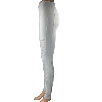 Alo Yoga Moto Women's White High Rise Mesh Workout Athletic Leggings Pants Sz M