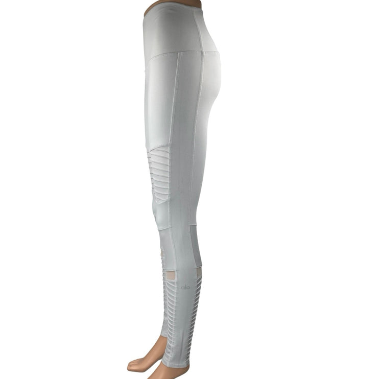 Alo Yoga Moto Women's White High Rise Mesh Workout Athletic Leggings Pants Sz M
