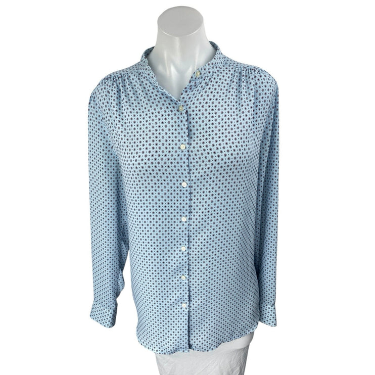 Ann Taylor LOFT Blue Long Sleeve Printed Button Up Blouse Shirt Top Size L