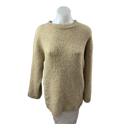 Zara Women's Beige Khaki Fleece Crew Neck Long Sleeve Knit Sweater Top Size S