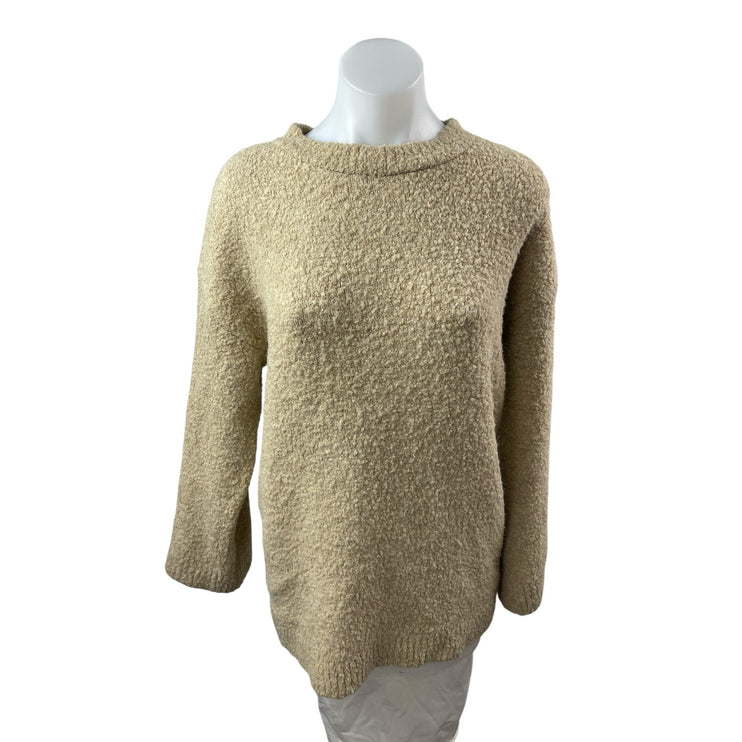 Zara Women's Beige Khaki Fleece Crew Neck Long Sleeve Knit Sweater Top Size S