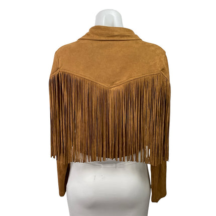 Flying Tomato Women's Tan Faux Suede Fringe Western Cropped Moto Jacket Size S