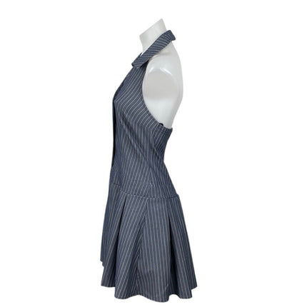 City Studio Collared Pleated Button Mini Halter Tank Flare A-Line Shirt Dress S