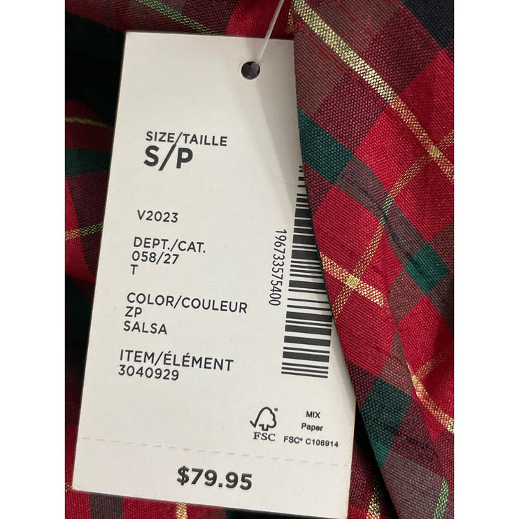 New Gymboree Women's Red Plaid Short Sleeve Tie Waist A Line Midi Dress Size S