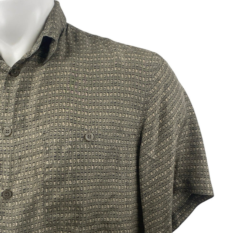 Chereskin Men's Gray 100% Silk Short Sleeve Pocket Button Down Shirt Top Size M