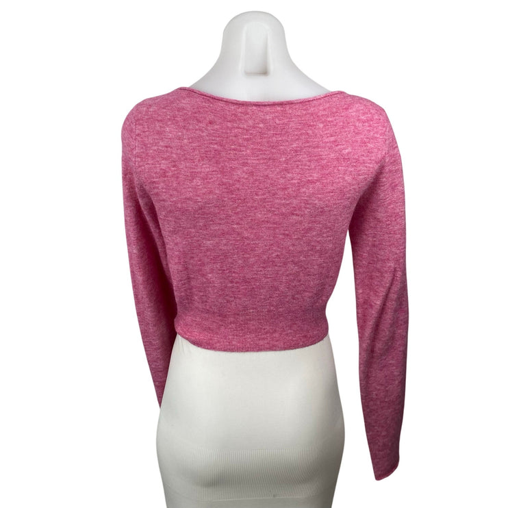 Aritzia Wilfred Pink Wool Cashmere Long Sleeve Button Up Crop Cardigan Sweater S