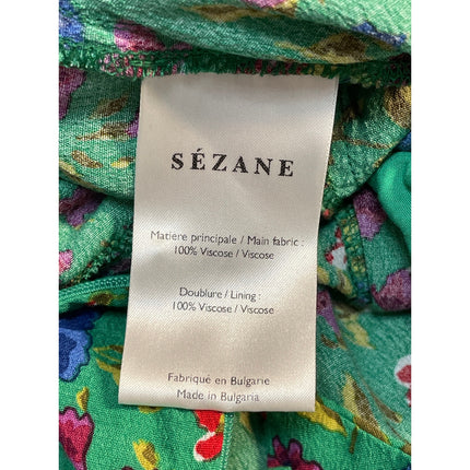Sezane Penelope Green Floral Sleeveless Ruffle Straight Wide Leg Jumpsuit Size 2