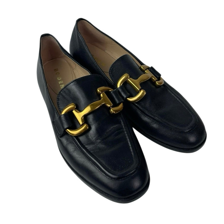 Boden Iris Snaffle Black Leather Gold Accent Slip On Flats Loafers Shoes 37 US 6