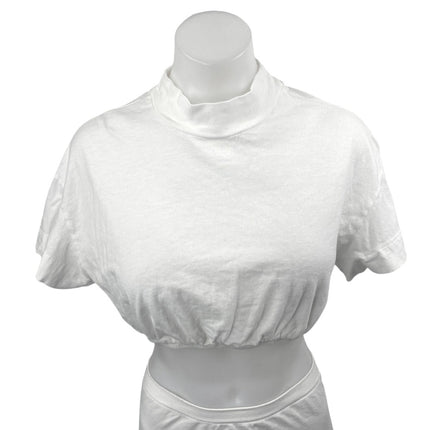 Alo Yoga Kick It White Mock Neck Cinched Waist Short Sleeve Crop Tee Top Size S