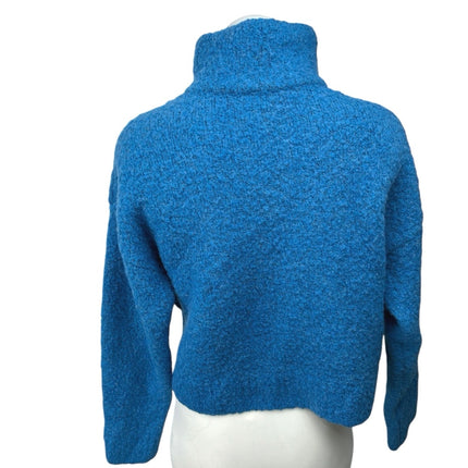 Zara Women's Blue Wool Half Zip Fuzzy Knit Mock Neck Pullover Sweater Top Size S