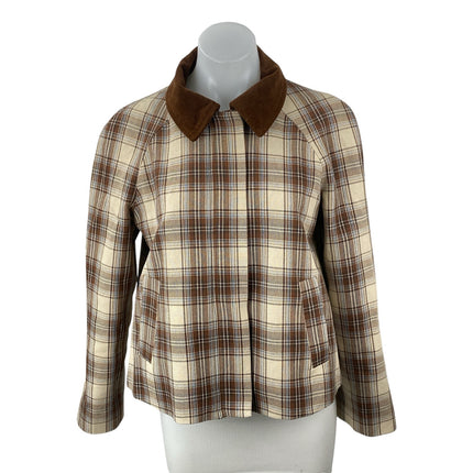 Christian Lacroix Plaid Check Collared Long Sleeve Shacket Crop Coat Jacket Sz 2