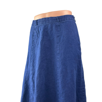 Reformation Women's Blue 100% Linen High Waisted Flare A Line Midi Skirt Size 2