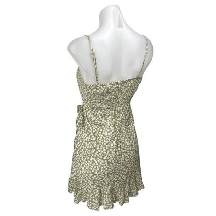 Princess Polly Green White Floral Sleeveless Camisole Tank Wrap Mini Dress 4